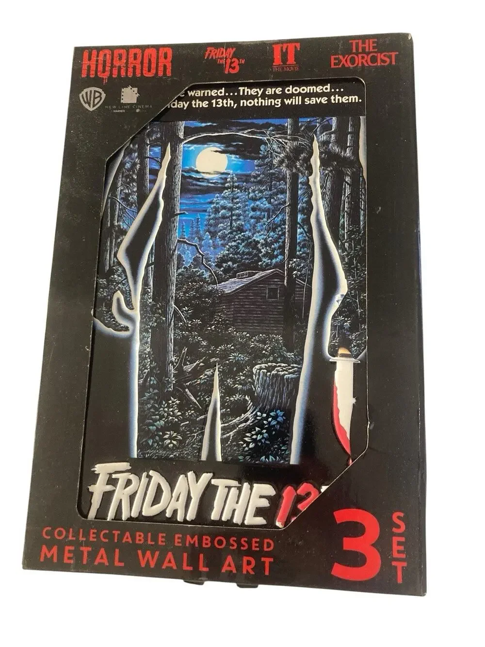 Friday The 13th IT The Exorcist Embossed Metal Wall Art 3pc Set Horror Movie